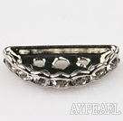 Beads, alloy and rhinestone,clear, 3.5*7.5*9mm 3-strand half-round bridge spacer. Sold per pkg of 100.