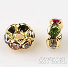 A Rhinestone Spacer Beads,6mm,multi color, with golden wave lace,sold per Pkg of 100