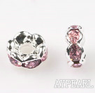 A Rhinestone Spacer Beads,6mm,baby pink, with golden wave lace,sold per Pkg of 100