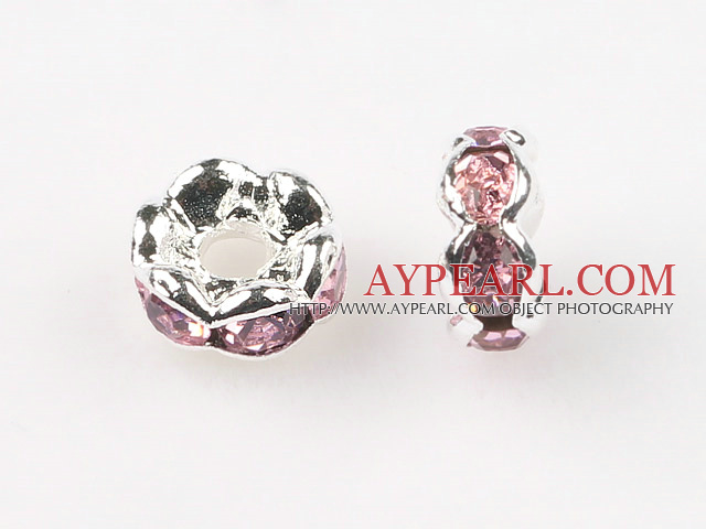 A Rhinestone Spacer Beads,6mm,baby pink, with golden wave lace,sold per Pkg of 100