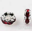 A Rhinestone Spacer Beads,6mm,red, with golden wave lace,sold per Pkg of 100
