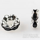 A Rhinestone Spacer Beads,6mm,black,with silver wave lace,sold per Pkg of 100