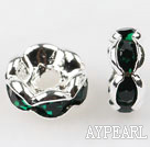 A Rhinestone Spacer Beads,6mm,green,with silver wave lace,sold per Pkg of 100
