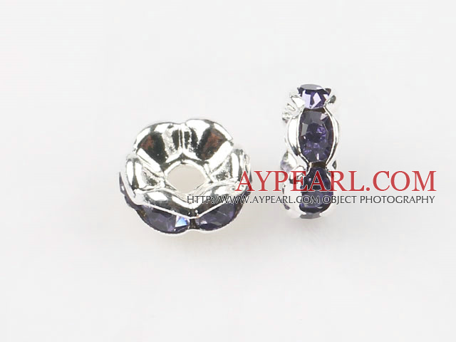 A Rhinestone Spacer Beads,6mm,putple,with silver wave lace,sold per Pkg of 100
