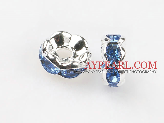 A Rhinestone Spacer Beads,6mm,light blue,with silver wave lace,sold per Pkg of 100