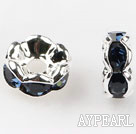 A Rhinestone Spacer Beads,6mm,dark blue,with silver wave lace,sold per Pkg of 100