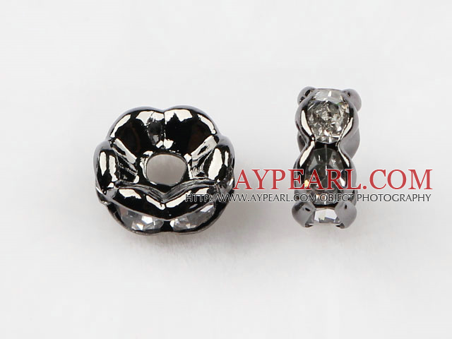A Rhinestone Spacer Beads,6mm,white,with tungsten steel color round lace,sold per Pkg of 100