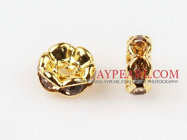 A Rhinestone Spacer Beads,6mm,gamboge, with golden wave lace,sold per Pkg of 100
