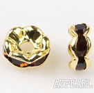 A Rhinestone Spacer Beads,6mm,brown, with golden wave lace,sold per Pkg of 100