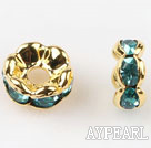 A Rhinestone Spacer Beads,6mm,cyan, with golden wave lace,sold per Pkg of 100
