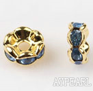A Rhinestone Spacer Beads,6mm,light blue, with golden wave lace,sold per Pkg of 100