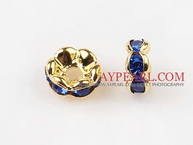 A Rhinestone Spacer Beads,6mm,blue, with golden wave lace,sold per Pkg of 100