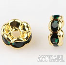 A Rhinestone Spacer Beads,6mm,green, with golden wave lace,sold per Pkg of 100