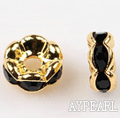 A Rhinestone Spacer Beads,6mm,black, with golden wave lace,sold per Pkg of 100