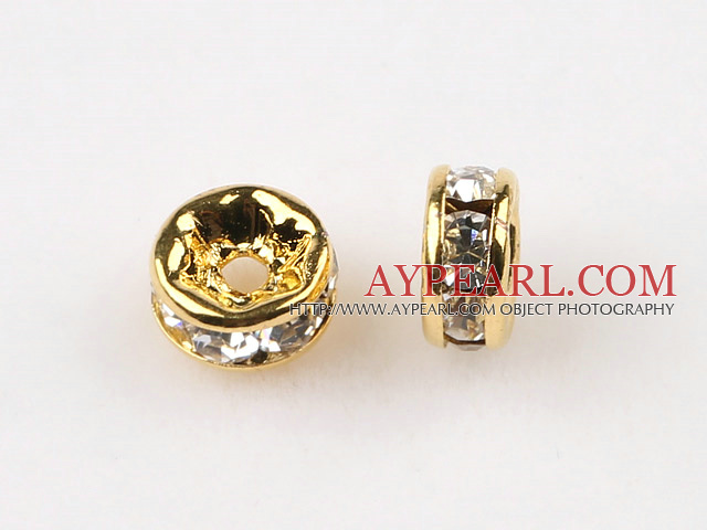 A Rhinestone Spacer Beads,5mm,with golden round lace,sold per Pkg of 100