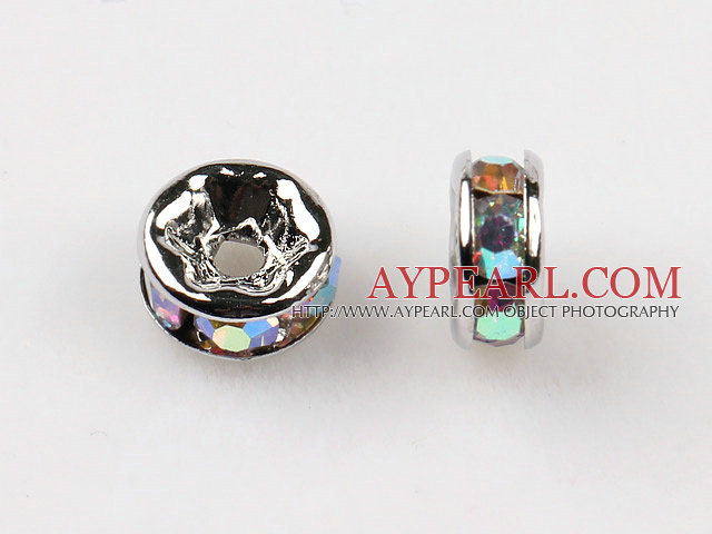 A Rhinestone Spacer Beads,6mm,multi color,with tungsten steel color round lace,sold per Pkg of 100