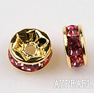 A Rhinestone Spacer Beads,6mm,pink, with golden round lace,sold per Pkg of 100