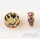 A Rhinestone Spacer Beads,6mm,pink, with golden round lace,sold per Pkg of 100