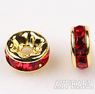 A Rhinestone Spacer Beads,6mm,cardinal red, with golden round lace,sold per Pkg of 100