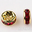 A Rhinestone Spacer Beads,6mm,garnet, with golden round lace,sold per Pkg of 100