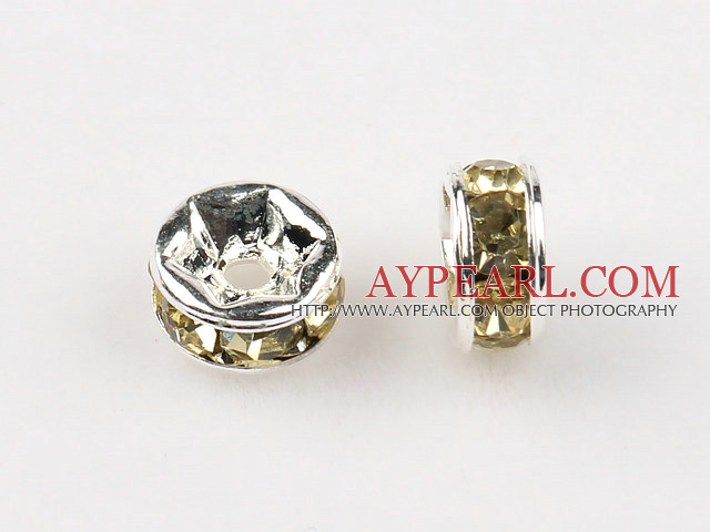 A Rhinestone Spacer Beads,6mm,yellow, with silver round lace,sold per Pkg of 100