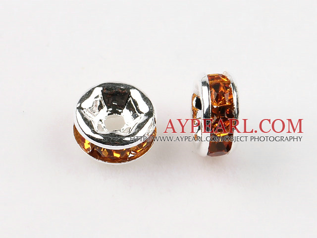 A Rhinestone Spacer Beads,6mm,orange, with silver round lace,sold per Pkg of 100