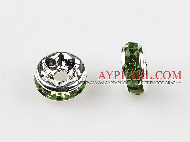 A Rhinestone Spacer Beads,6mm,grass green, with silver round lace,sold per Pkg of 100