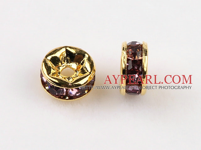 A Rhinestone Spacer Beads,6mm,purple, with golden round lace,sold per Pkg of 100
