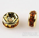A Rhinestone Spacer Beads,6mm,orange, with golden round lace,sold per Pkg of 100