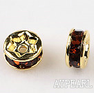A Rhinestone Spacer Beads,6mm,brown, with golden round lace,sold per Pkg of 100