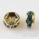 A Rhinestone Spacer Beads,6mm,cyan, with golden round lace,sold per Pkg of 100