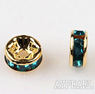 A Rhinestone Spacer Beads,6mm,aquamarine, with golden round lace,sold per Pkg of 100