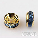 A Rhinestone Spacer Beads,6mm,blue, with golden round lace,sold per Pkg of 100