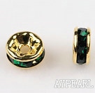 A Rhinestone Spacer Beads,6mm,green, with golden round lace,sold per Pkg of 100