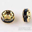 A Rhinestone Spacer Beads,6mm, dark blue, with golden round lace,sold per Pkg of 100