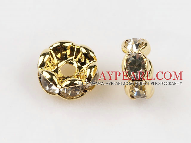 A Rhinestone Spacer Beads,7mm,with golden wave lace,sold per Pkg of 100