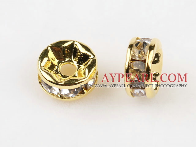 A Rhinestone Spacer Beads,7mm,with golden round lace,sold per Pkg of 100