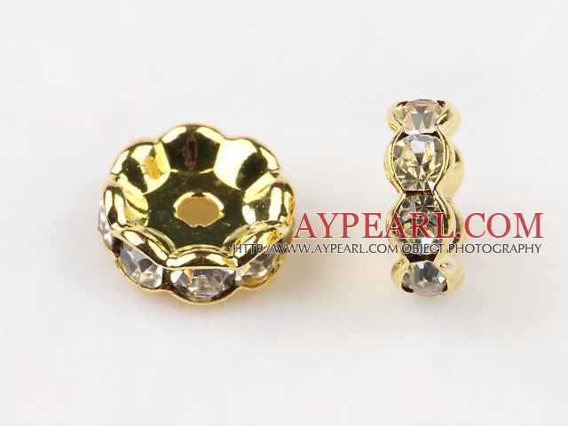 A Rhinestone Spacer Beads,12mm,,with golden wave lace,sold per Pkg of 100