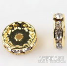 A Rhinestone Spacer Beads,12mm,,with golden round lace,sold per Pkg of 100
