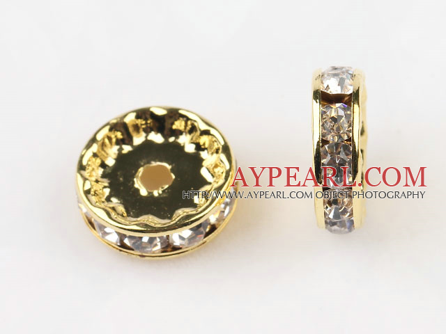 A Rhinestone Spacer Beads,12mm,,with golden round lace,sold per Pkg of 100