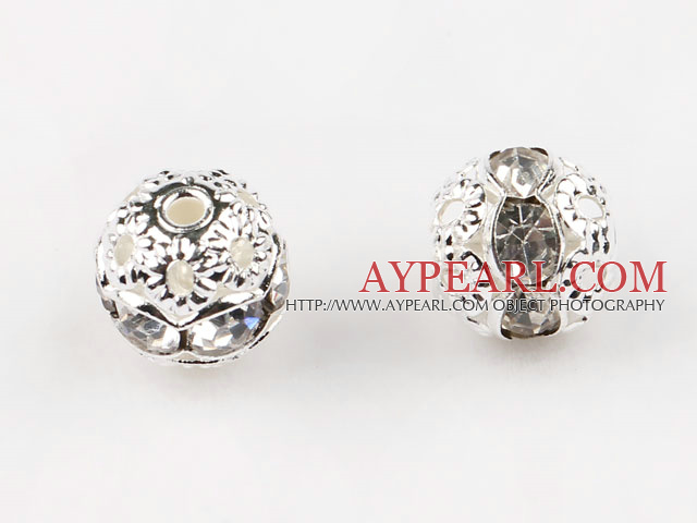 Round Rhinestone,8mm,white,with the silver flower cap,Sold per Pkg of 100