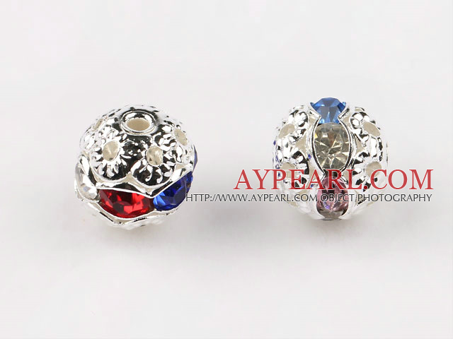 Round Rhinestone,8mm,mixed color,with the silver flower cap,Sold per Pkg of 100