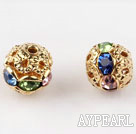 Round Rhinestone,8mm,multi color,with the golden flower cap,Sols per Pkg of 100