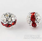 Round Rhinestone,8mm,red,with the silver flower cap,Sold per Pkg of 100