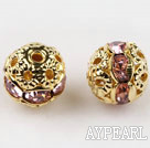 Round Rhinestone,8mm,baby pink,with the golden flower cap,Sold per Pkg of 100