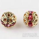 Round Rhinestone,8mm,pink,with the golden flower cap,Sold per Pkg of 100