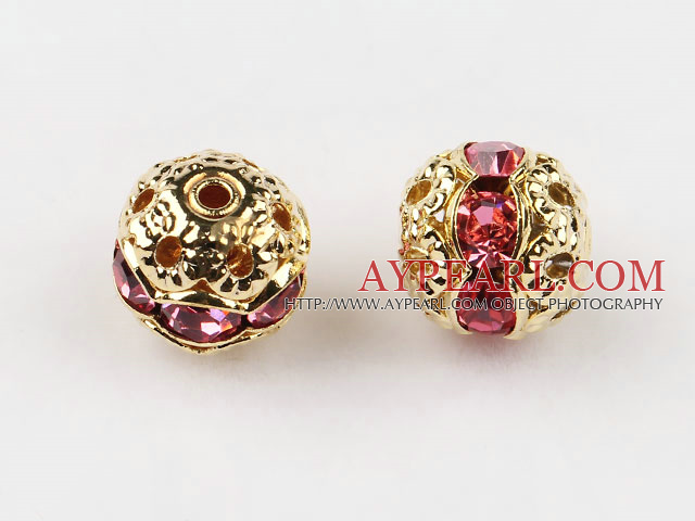 Round Rhinestone,8mm,pink,with the golden flower cap,Sold per Pkg of 100