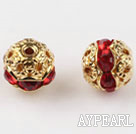 Round Rhinestone,8mm,red,with the golden flower cap,Sold per Pkg of 100