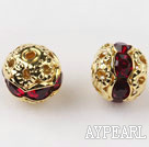 Round Rhinestone,8mm,garnet,with the golden flower cap,Sold per Pkg of 100