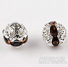 Round Rhinestone,8mm,brown,with the silver flower cap,Sold per Pkg of 100